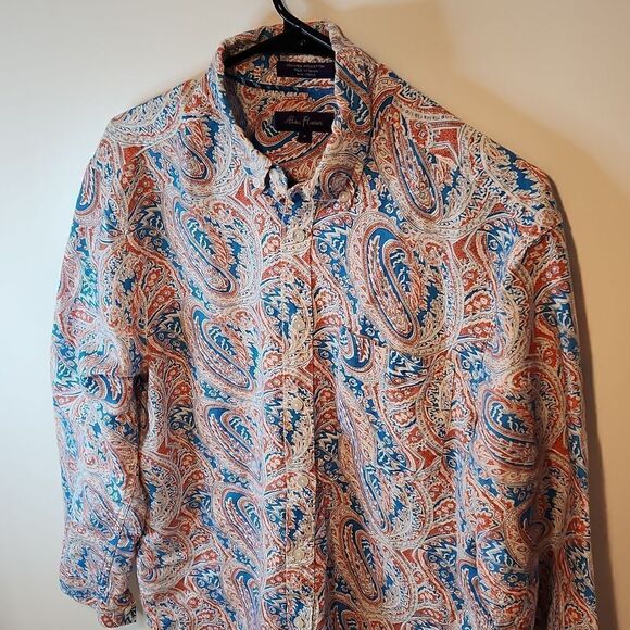 Alan Flusser Paisley Floral Print Button Up Shirt Men's Size Medium EUC NICE!! - Picture 6 of 13